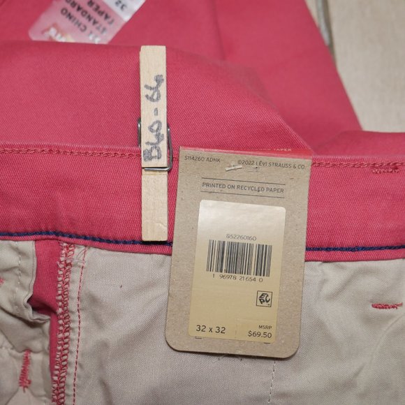 Levis XX Chino Standard Fit Taper Leg Pants Mens Size 32x32 Twill Coral NEW!!!!! - Picture 9 of 10